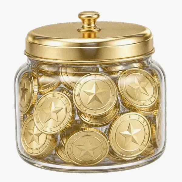 Coin-filled jar — Lucky Vegas